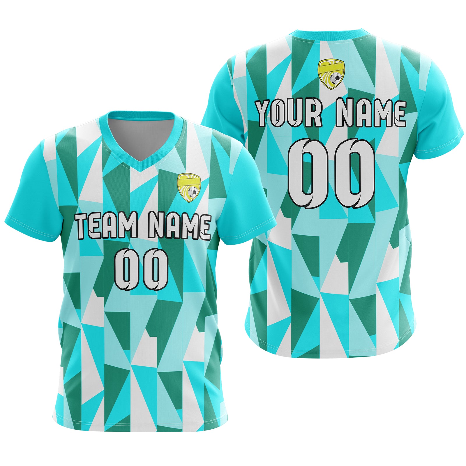 Soccer Jersey - V Neck - Full Pattern- Design 3 - Aqua