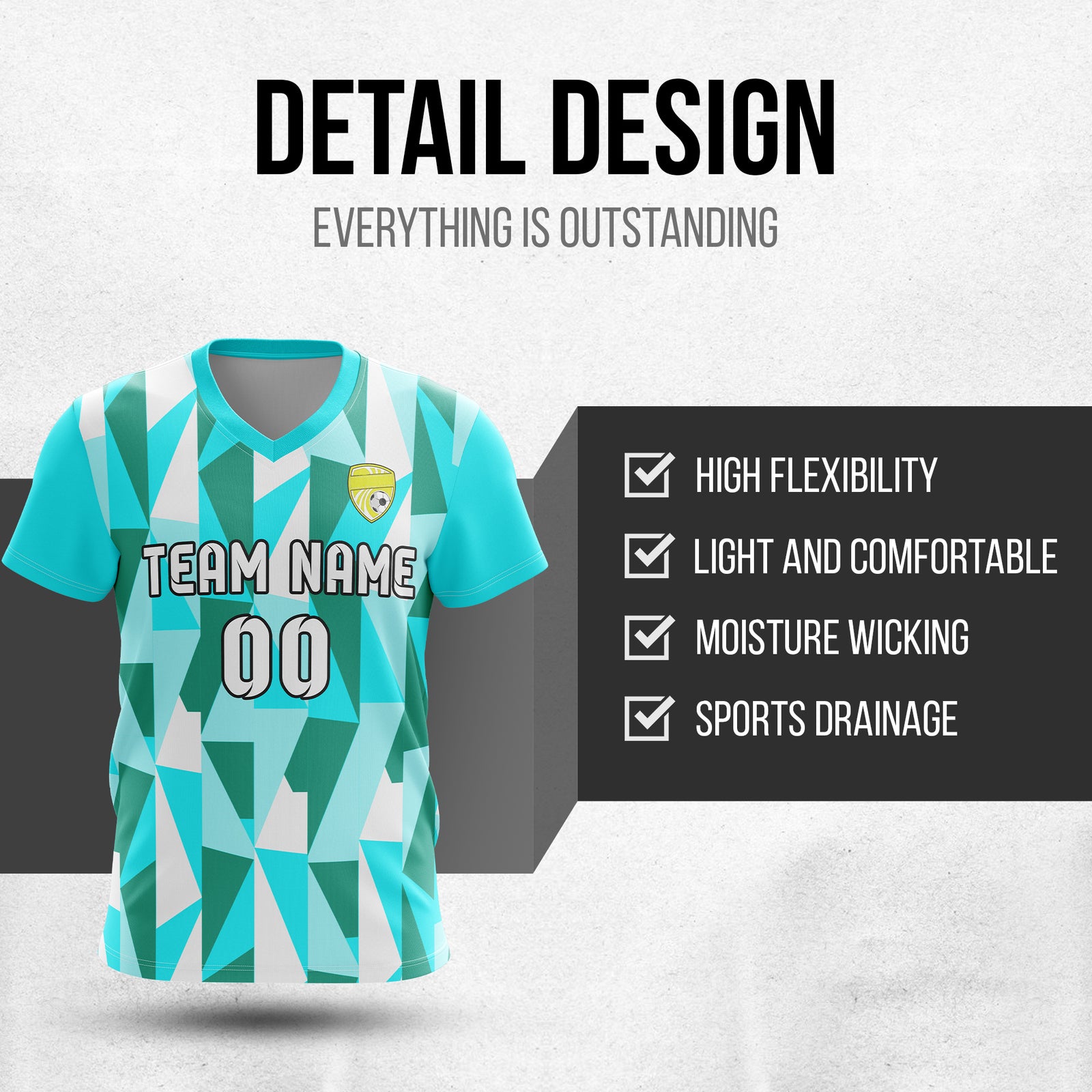 Soccer Jersey - V Neck - Full Pattern- Design 3 - Aqua