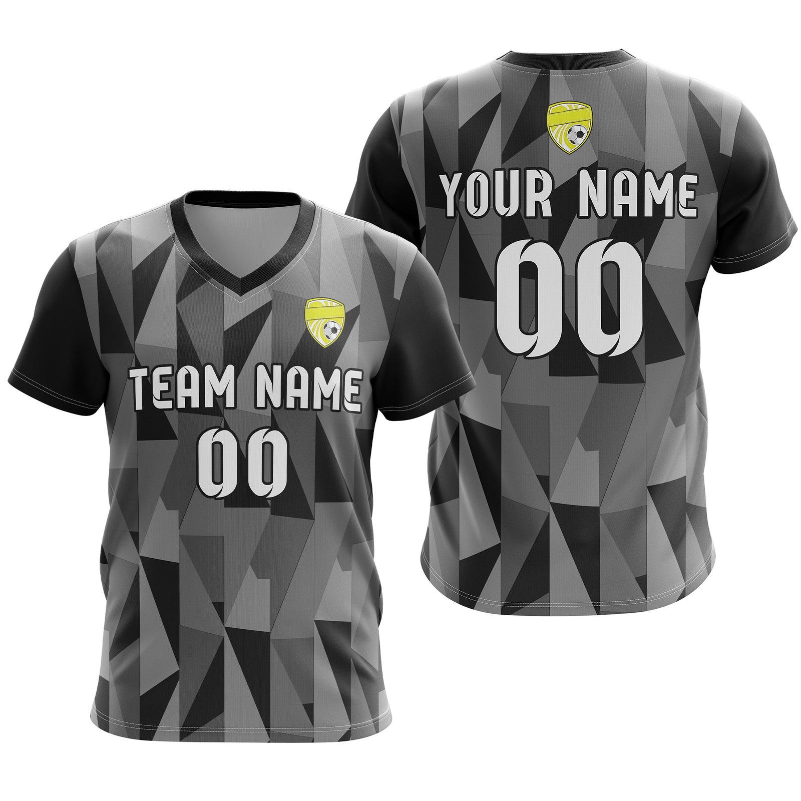 Soccer Jersey - V Neck - Full Pattern- Design 3 - Black