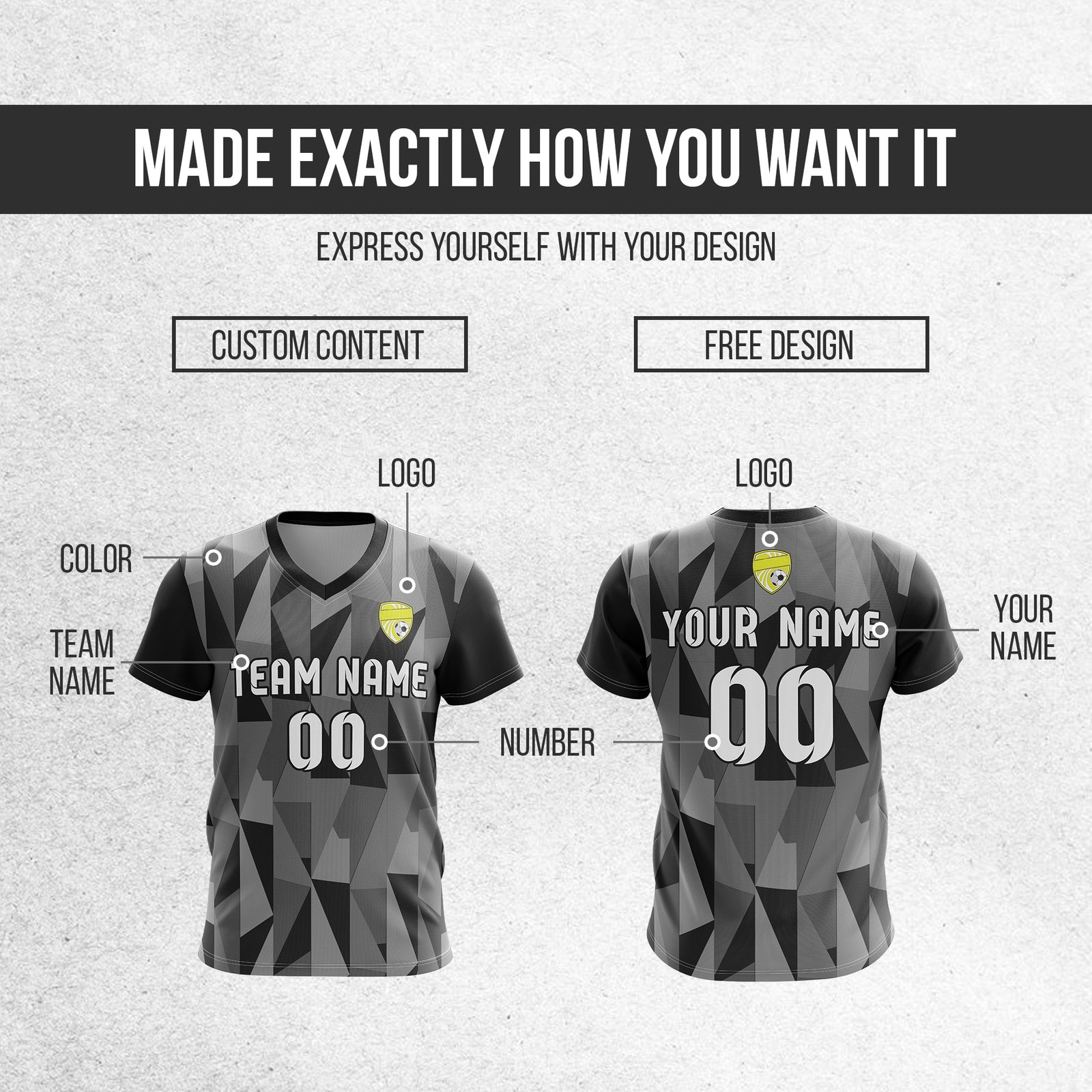 Soccer Jersey - V Neck - Full Pattern- Design 3 - Black