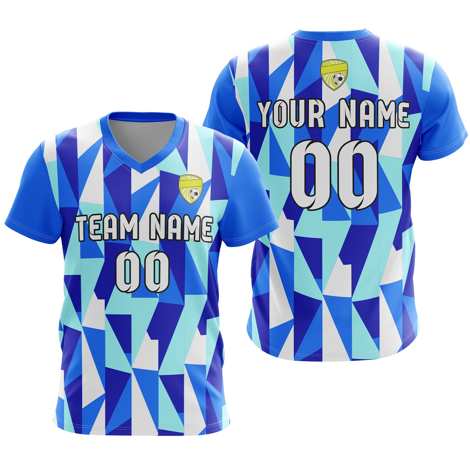 Soccer Jersey - V Neck - Full Pattern- Design 3 - Blue