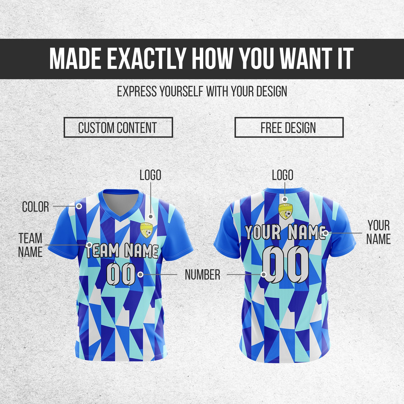 Soccer Jersey - V Neck - Full Pattern- Design 3 - Blue