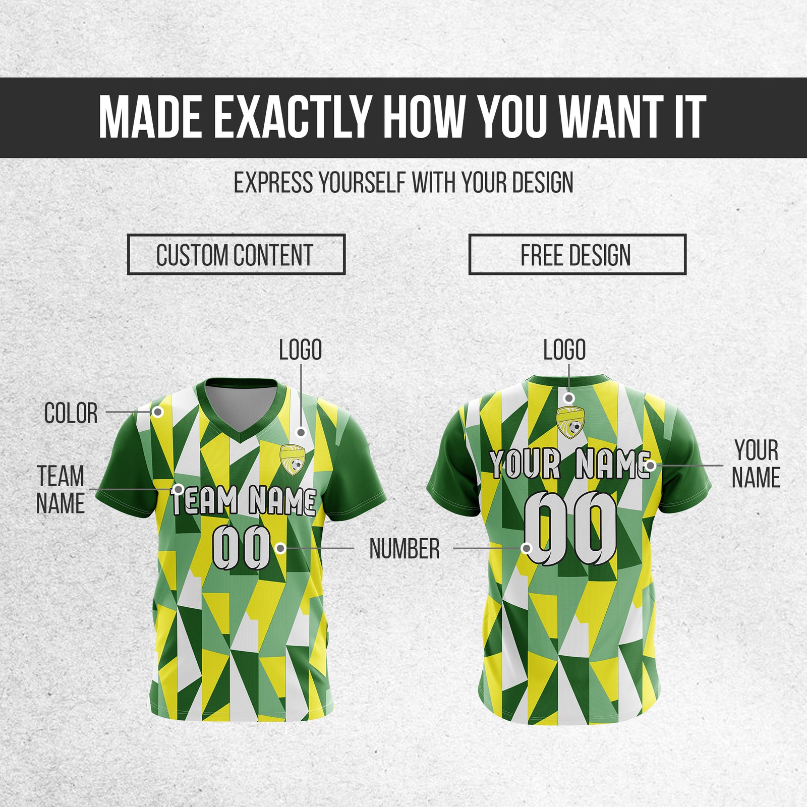 Soccer Jersey - V Neck - Full Pattern- Design 3 - Green