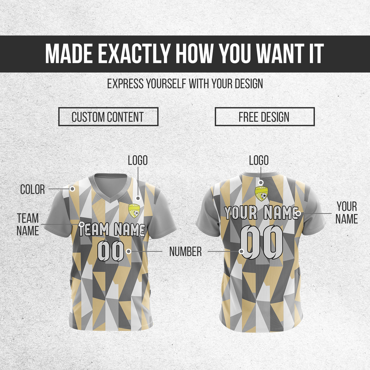 Soccer Jersey - V Neck - Full Pattern- Design 3 - Grey