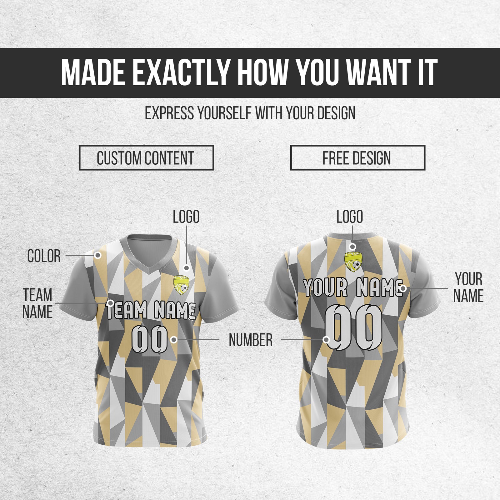 Soccer Jersey - V Neck - Full Pattern- Design 3 - Grey