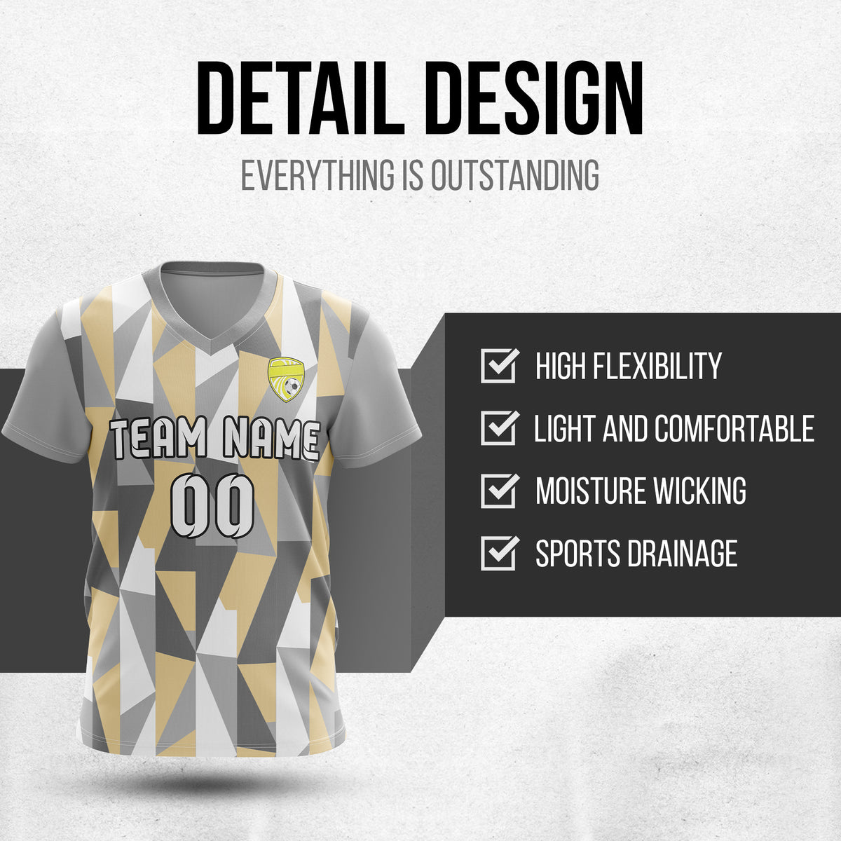 Soccer Jersey - V Neck - Full Pattern- Design 3 - Grey
