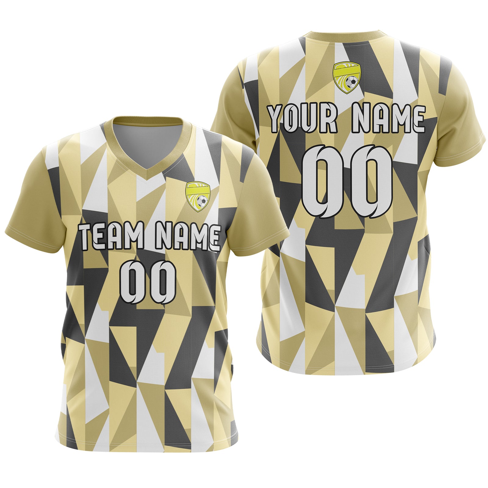 Soccer Jersey - V Neck - Full Pattern- Design 3 - Khakhii