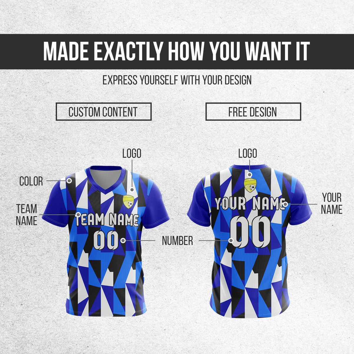 Soccer Jersey - V Neck - Full Pattern- Design 3 - Navy