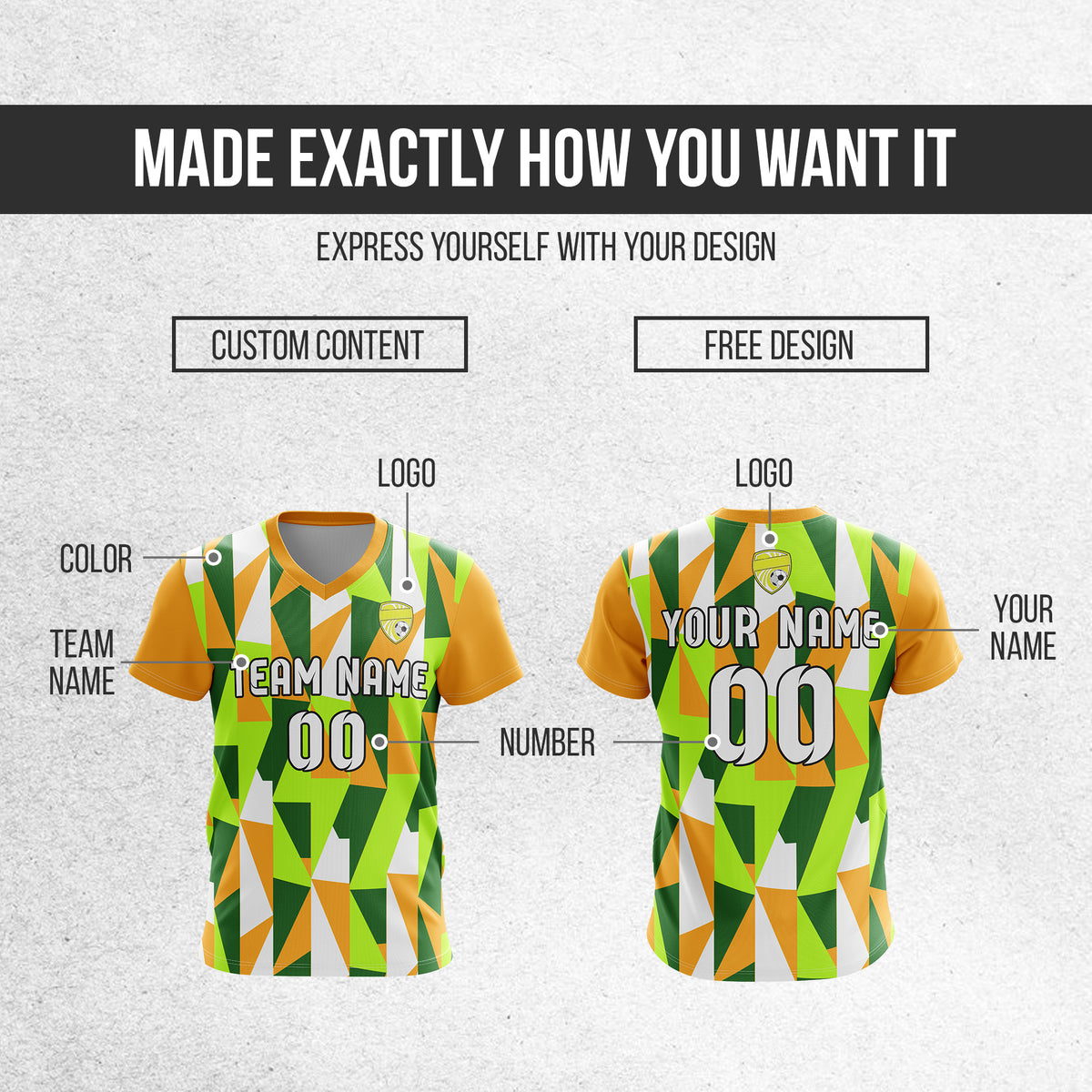 Soccer Jersey - V Neck - Full Pattern- Design 3 - Orange