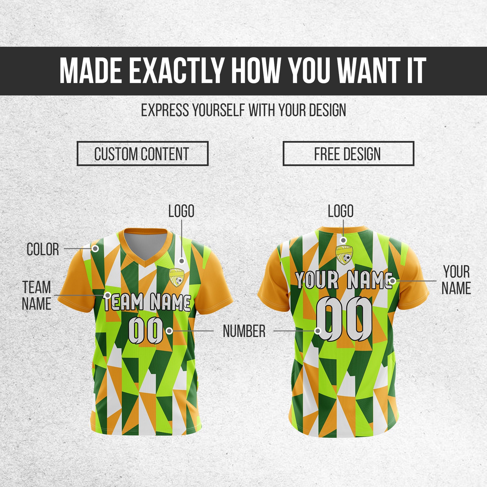 Soccer Jersey - V Neck - Full Pattern- Design 3 - Orange