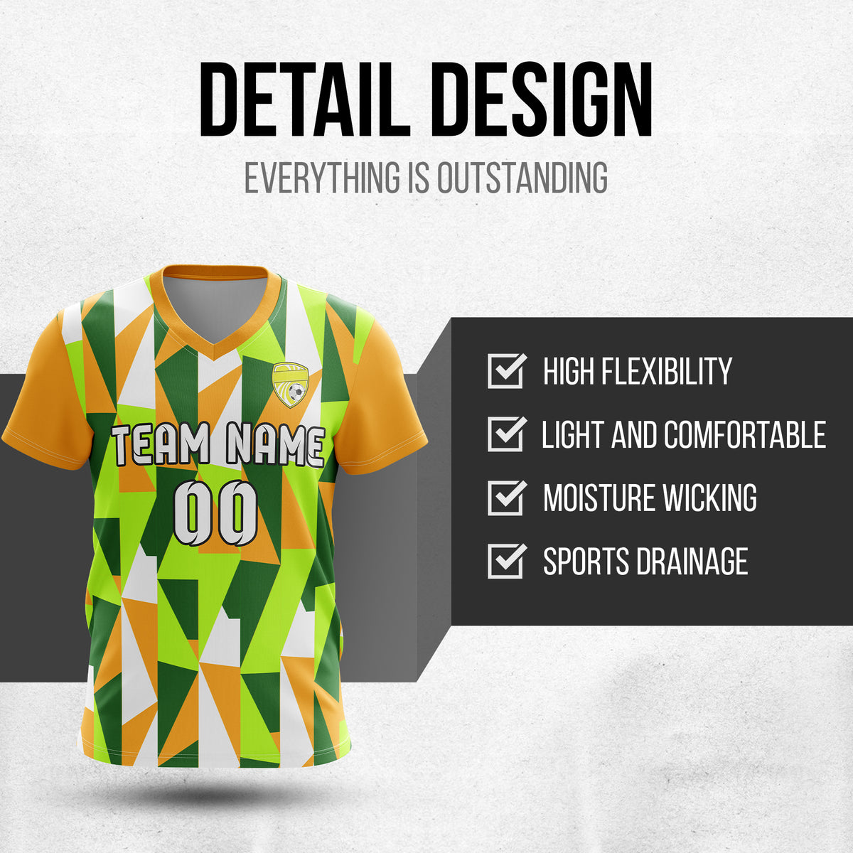 Soccer Jersey - V Neck - Full Pattern- Design 3 - Orange