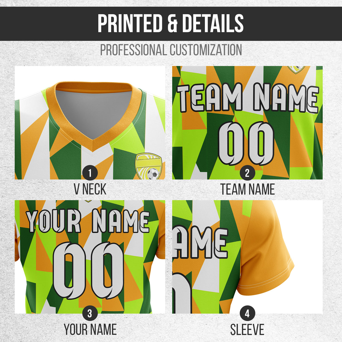 Soccer Jersey - V Neck - Full Pattern- Design 3 - Orange