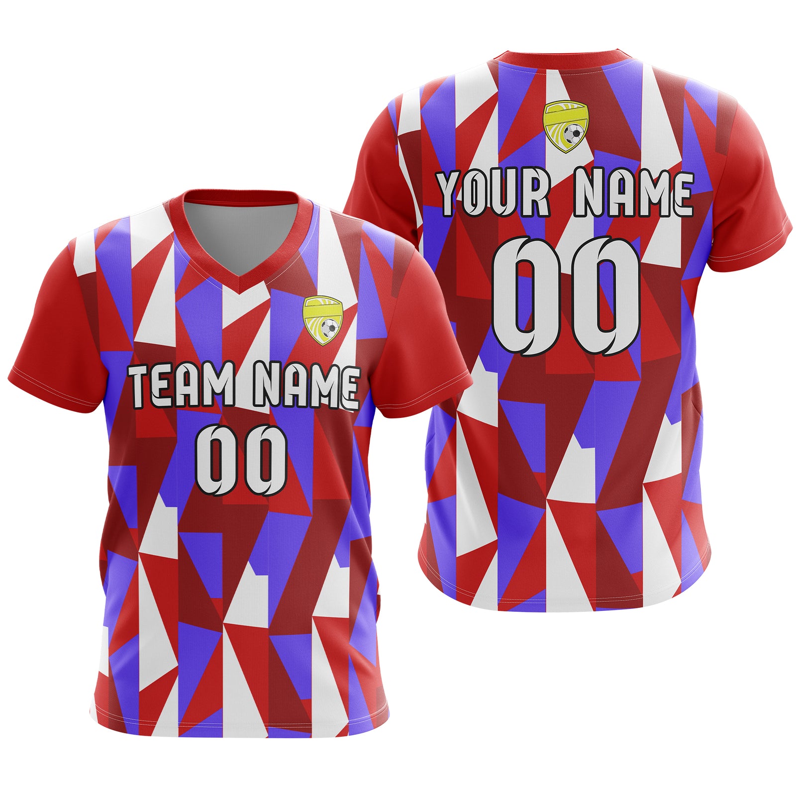 Soccer Jersey - V Neck - Full Pattern- Design 3 - Red