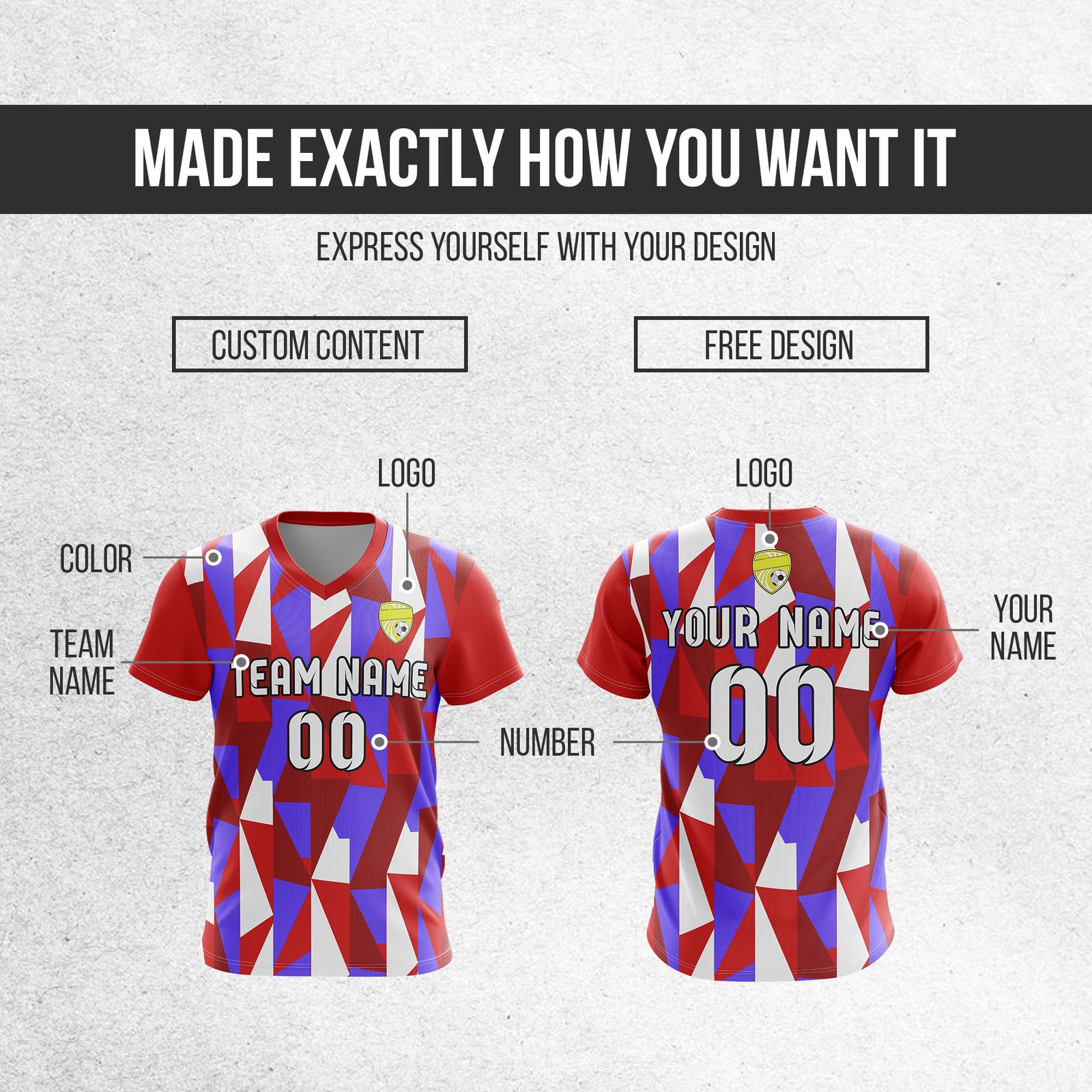 Soccer Jersey - V Neck - Full Pattern- Design 3 - Red