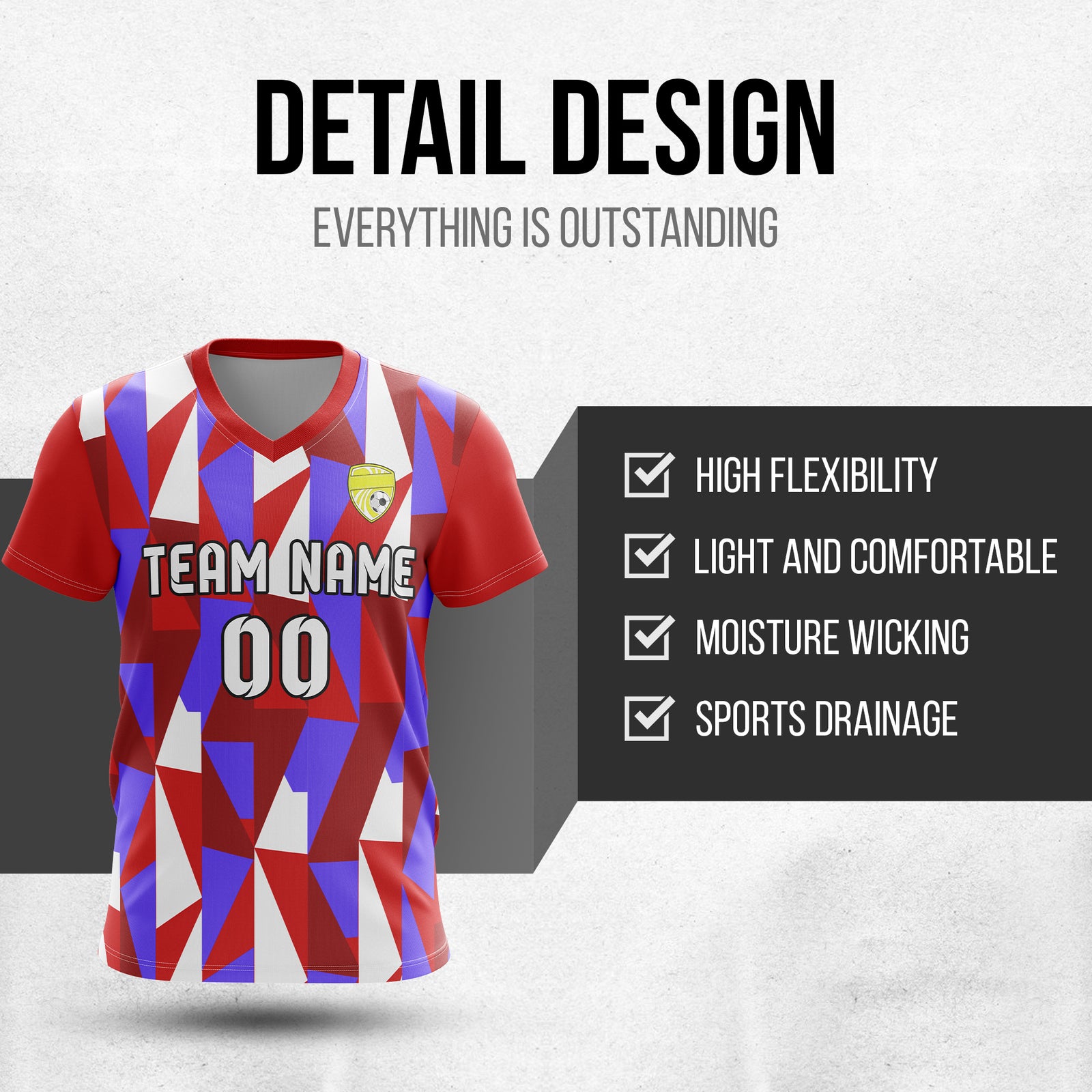 Soccer Jersey - V Neck - Full Pattern- Design 3 - Red