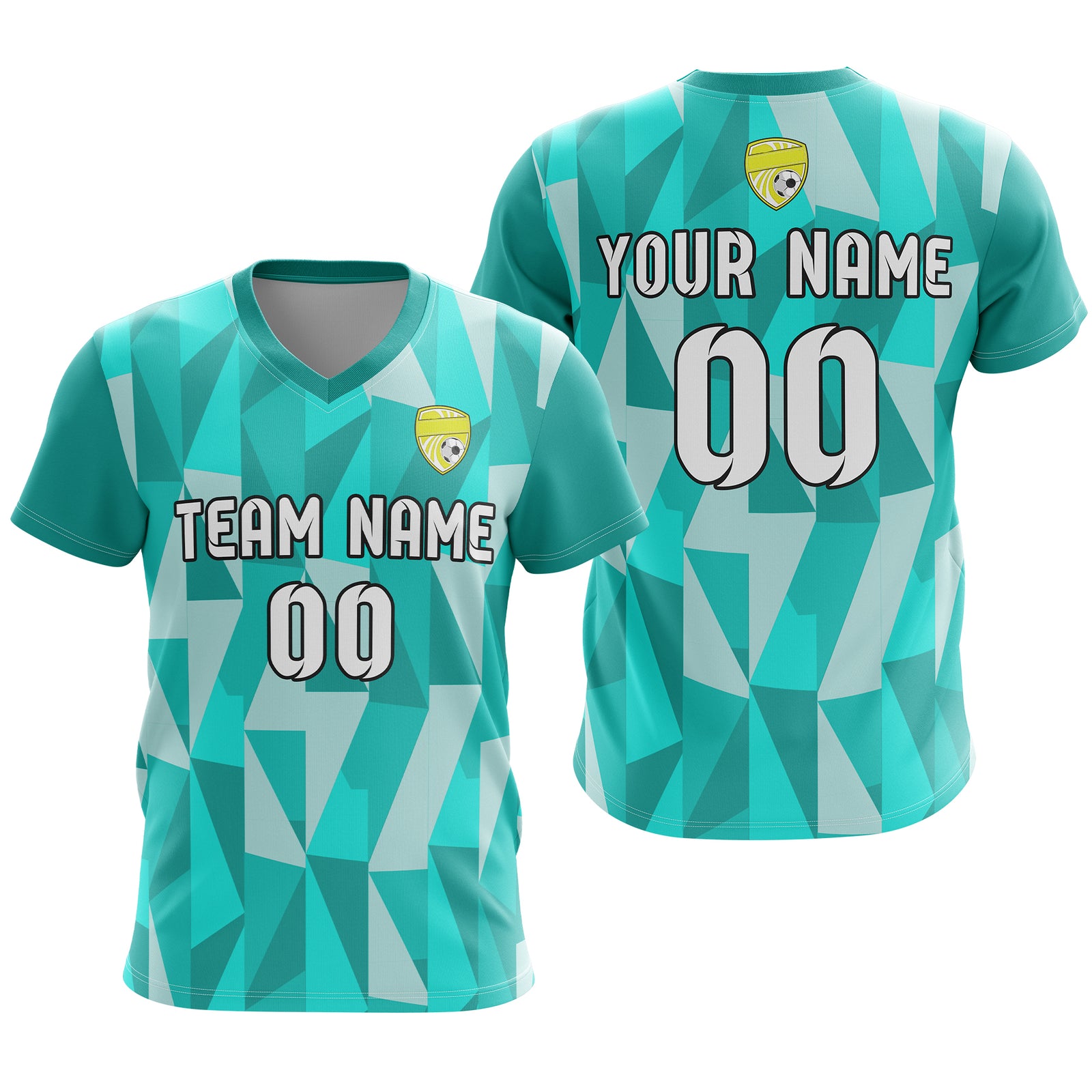 Soccer Jersey - V Neck - Full Pattern- Design 3 - Teal