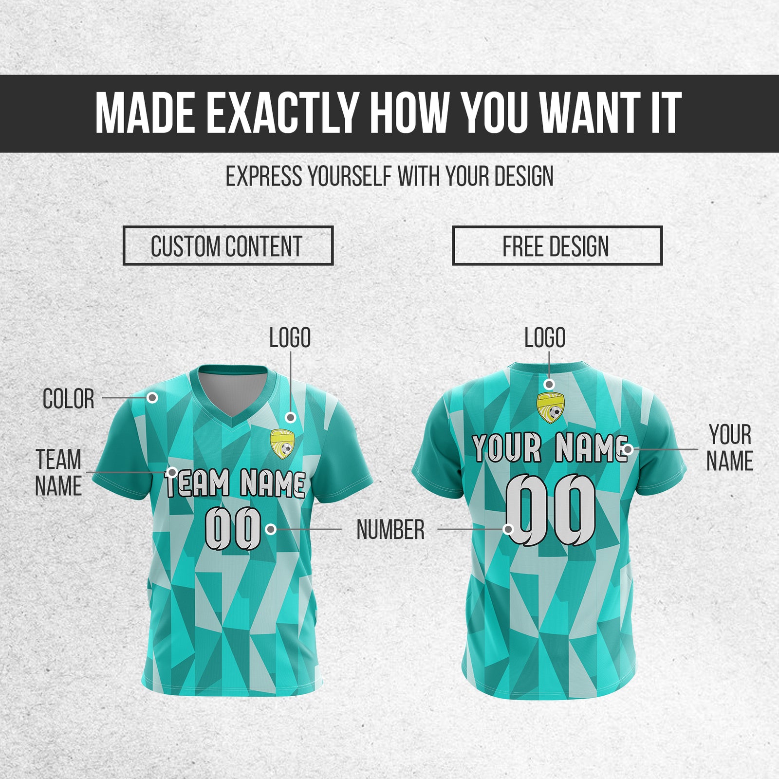 Soccer Jersey - V Neck - Full Pattern- Design 3 - Teal