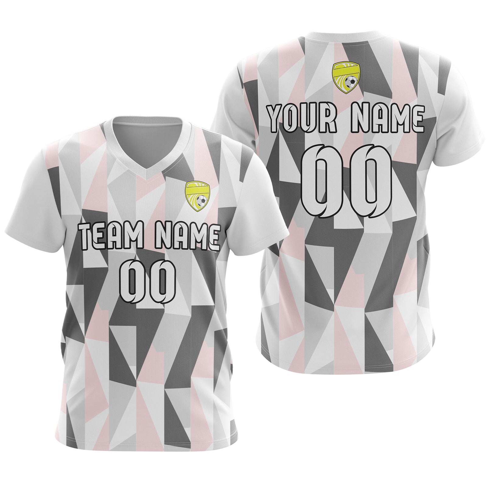 Soccer Jersey - V Neck - Full Pattern- Design 3 - White