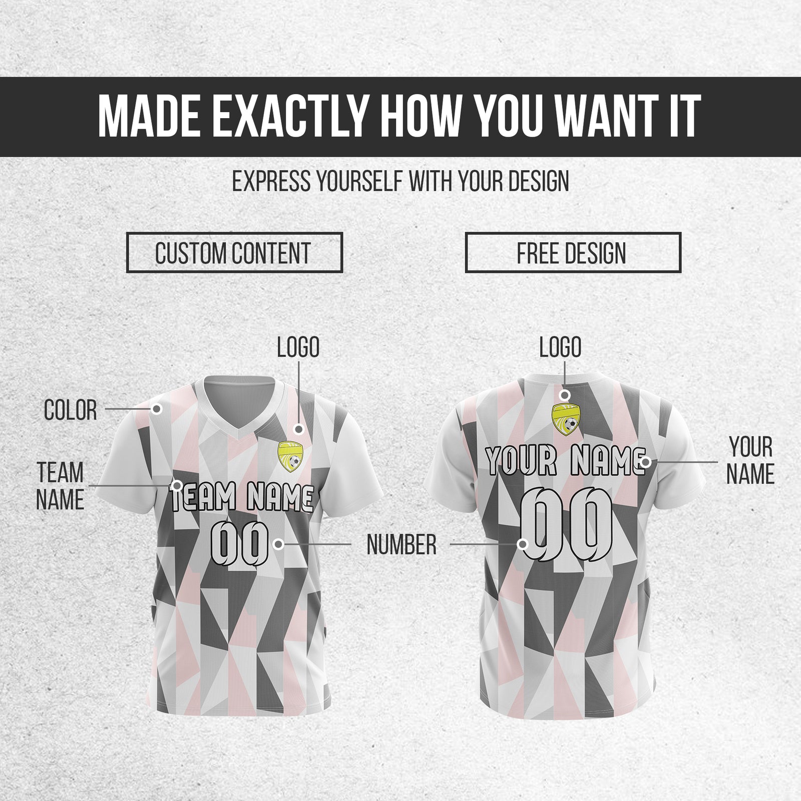 Soccer Jersey - V Neck - Full Pattern- Design 3 - White