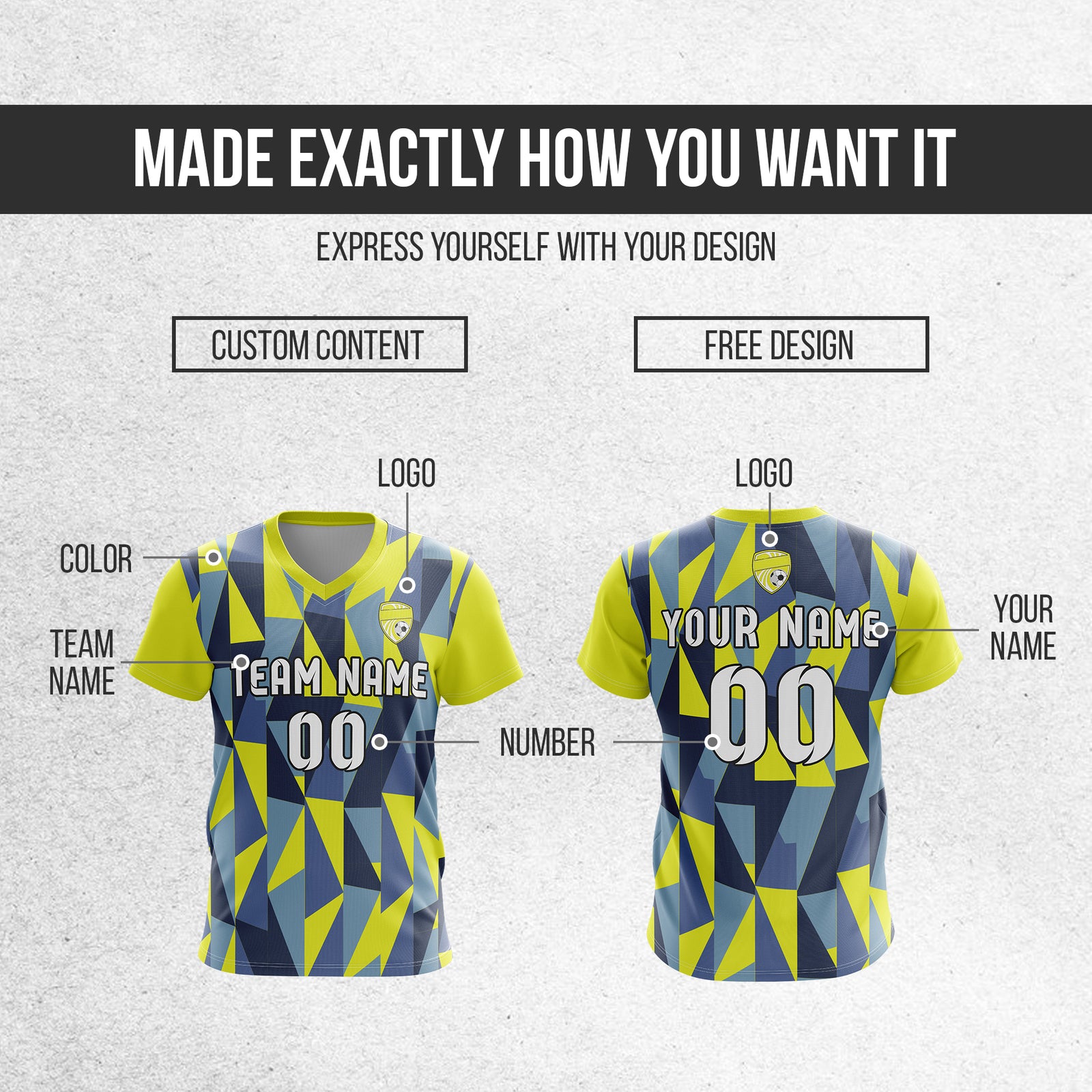 Soccer Jersey - V Neck - Full Pattern- Design 3 - Yellow