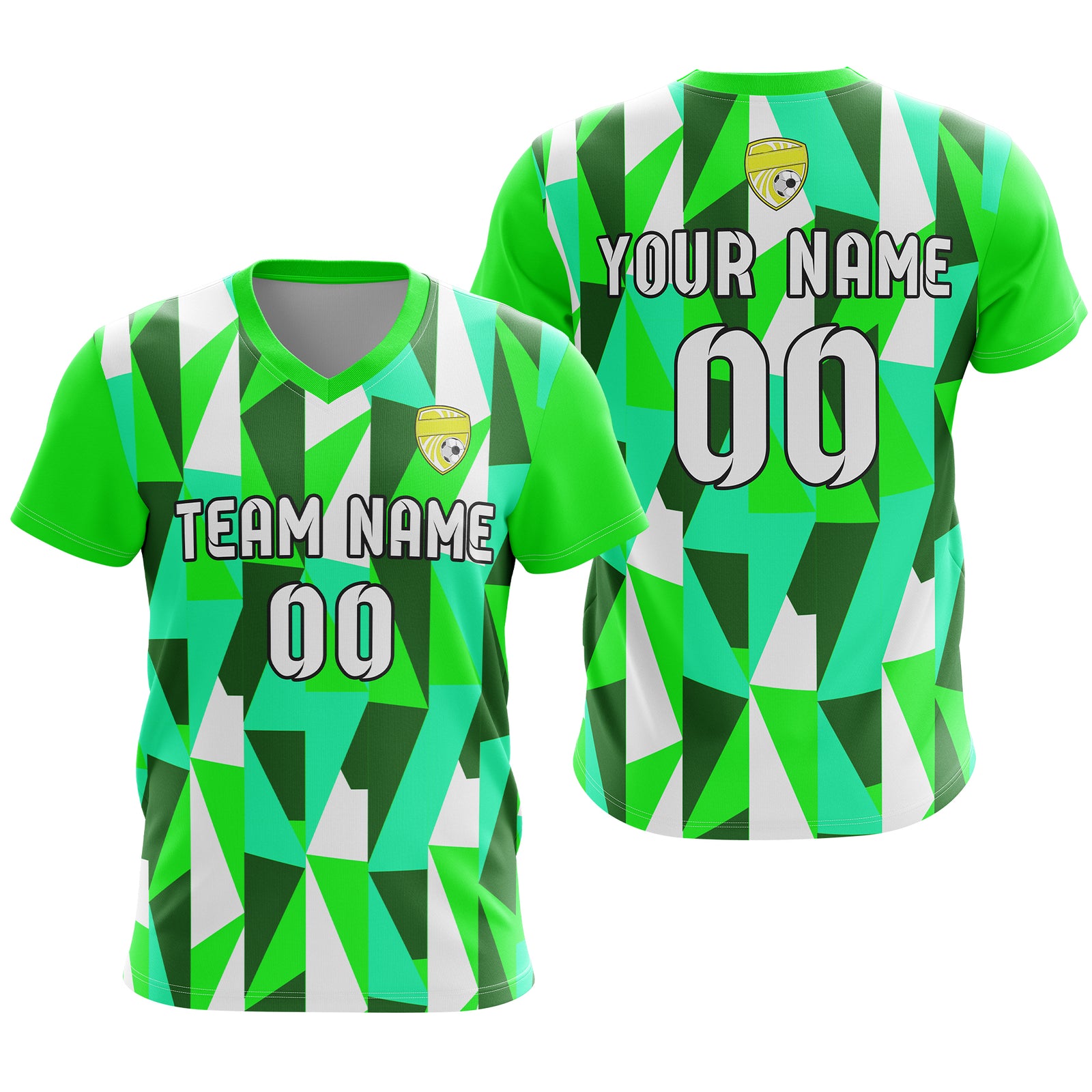 Soccer Jersey - V Neck - Full Pattern- Design 3 - neon Green