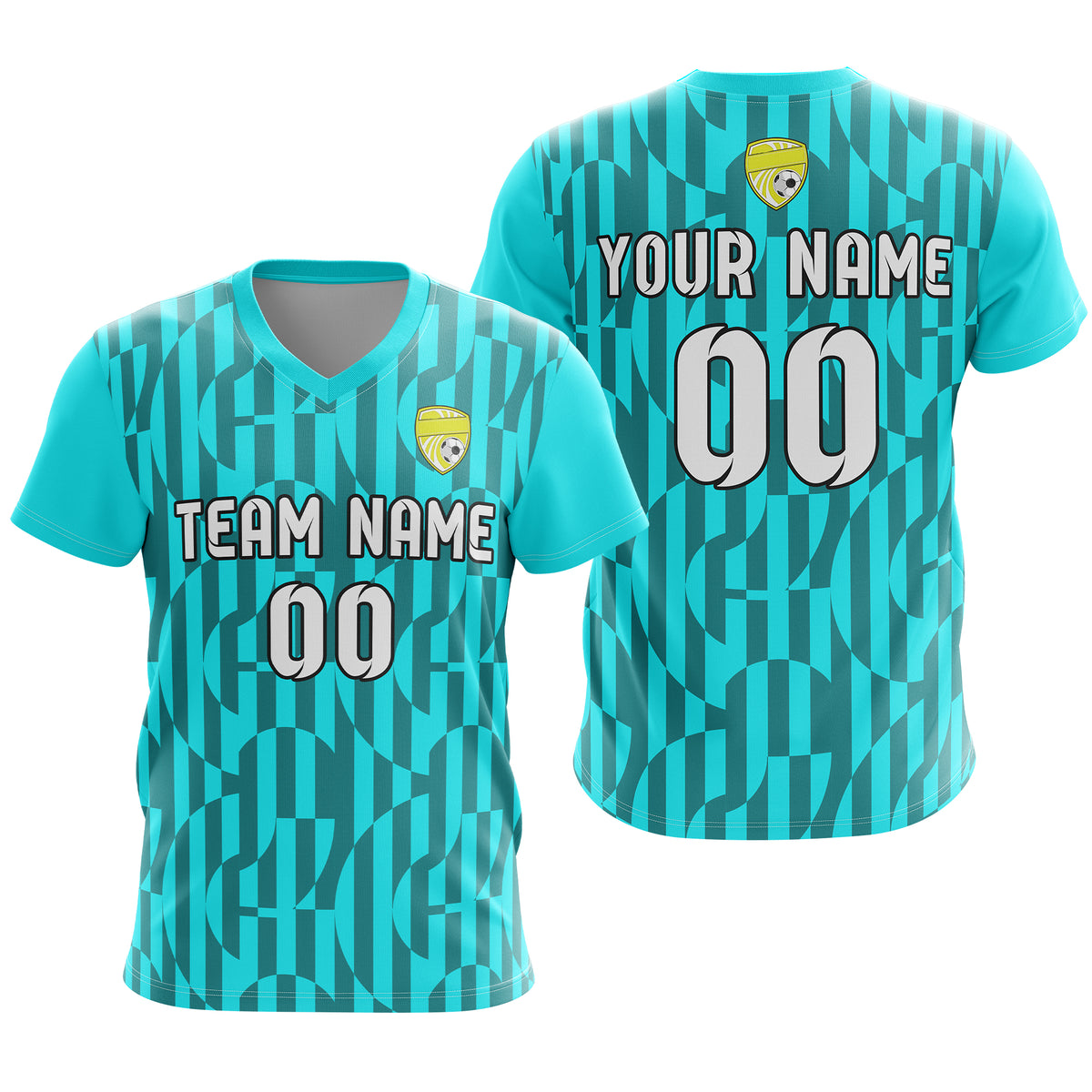 Soccer Jersey - V Neck - Full Pattern- Design 4 - Aqua