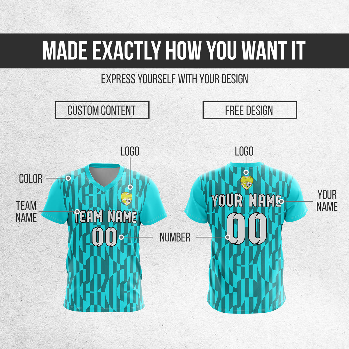 Soccer Jersey - V Neck - Full Pattern- Design 4 - Aqua