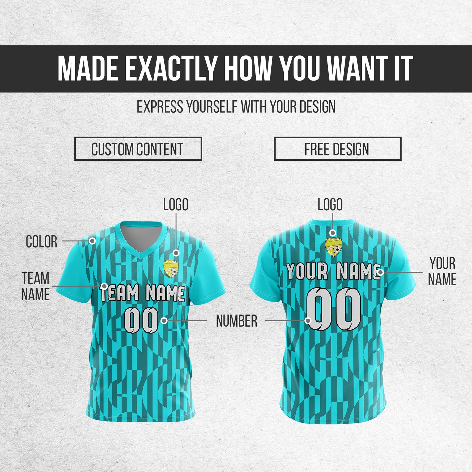Soccer Jersey - V Neck - Full Pattern- Design 4 - Aqua