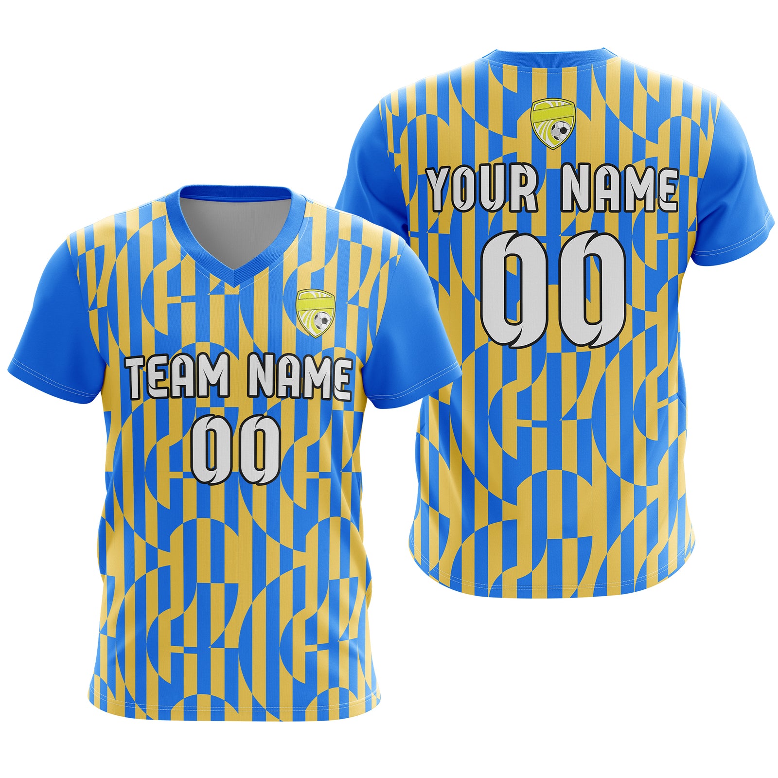 Soccer Jersey - V Neck - Full Pattern- Design 4 - Blue