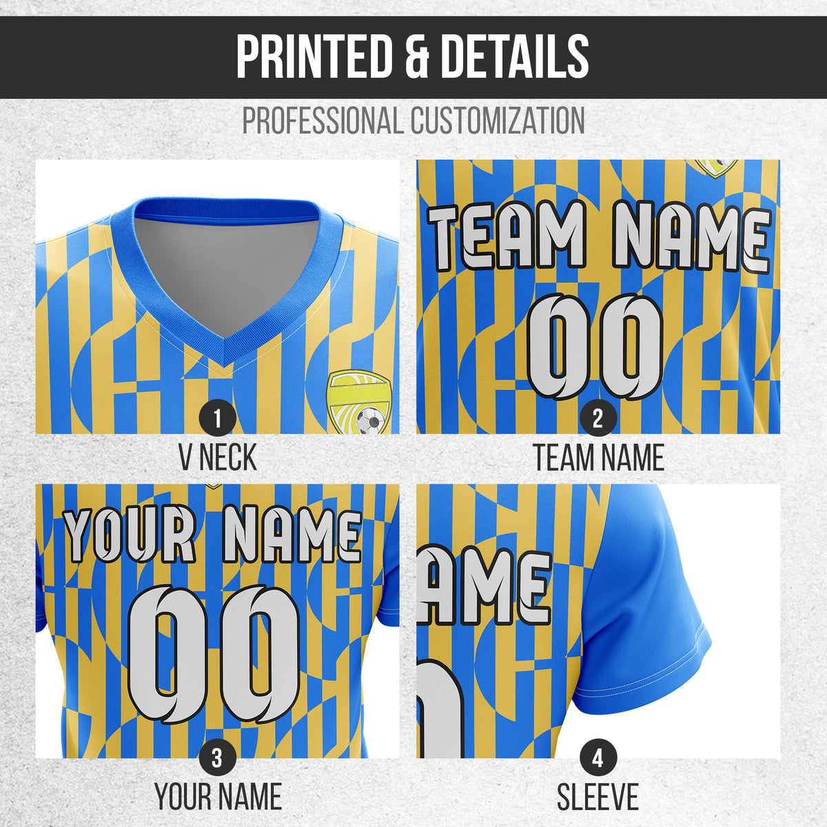 Soccer Jersey - V Neck - Full Pattern- Design 4 - Blue