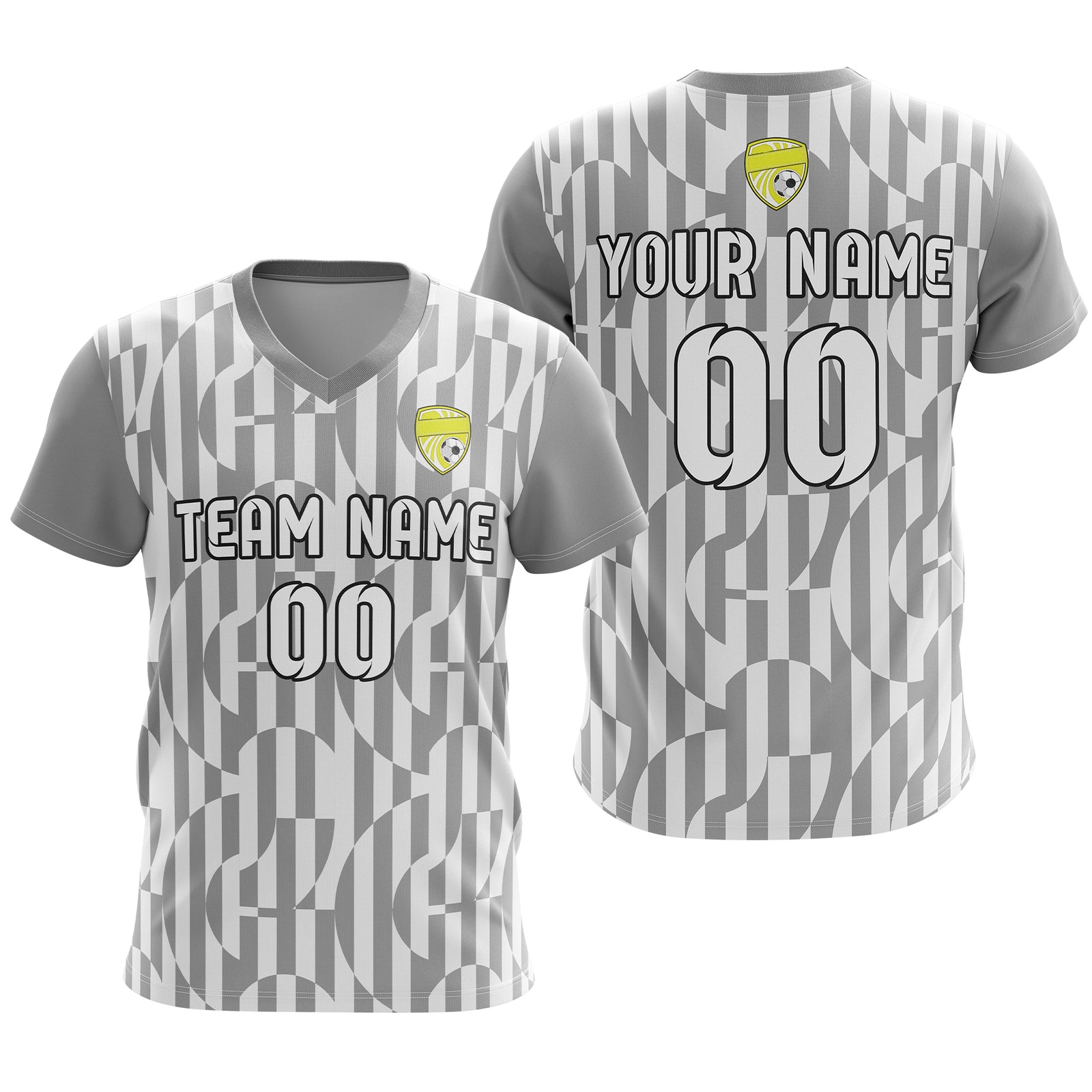 Soccer Jersey - V Neck - Full Pattern- Design 4 - Grey
