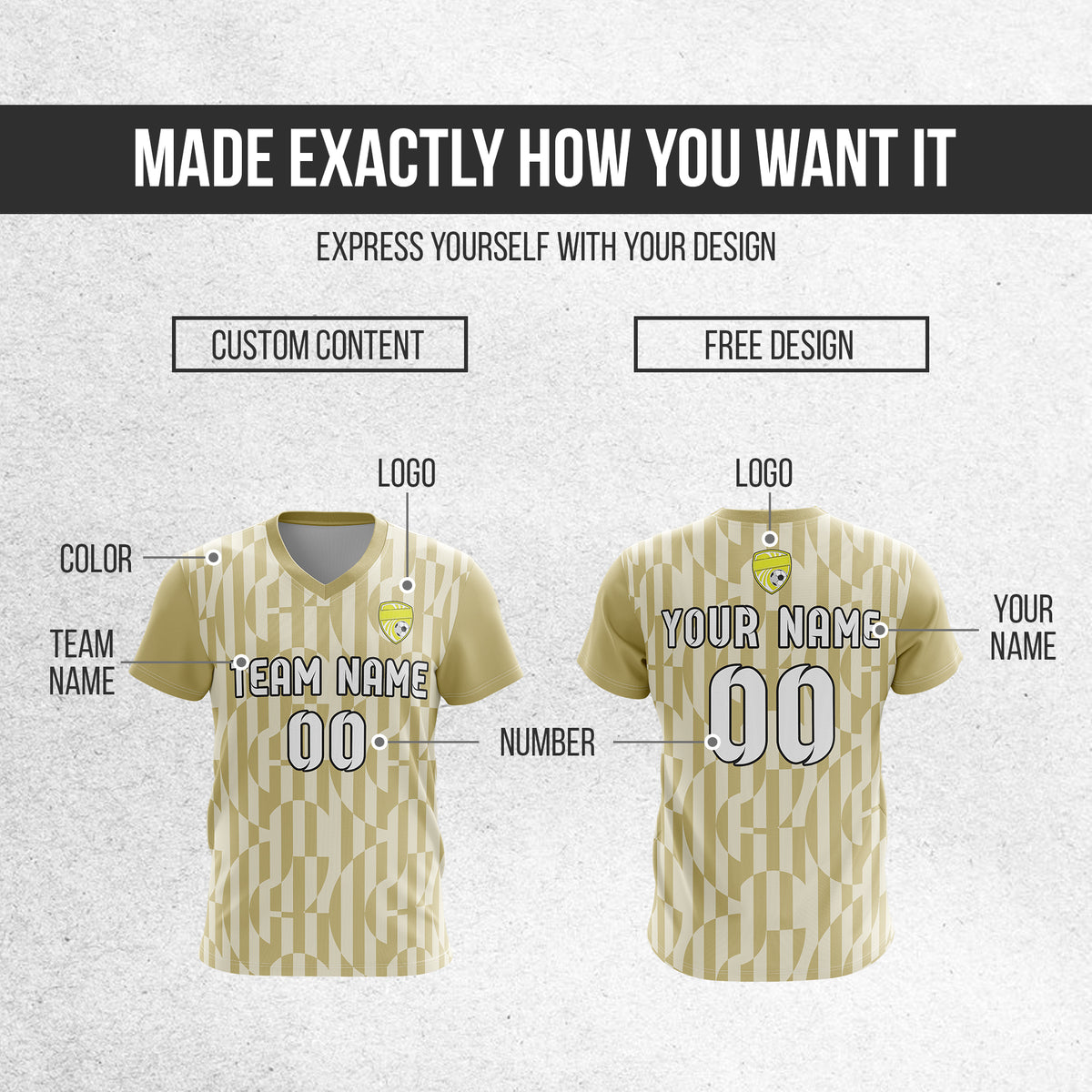 Soccer Jersey - V Neck - Full Pattern- Design 4 - Khakhii