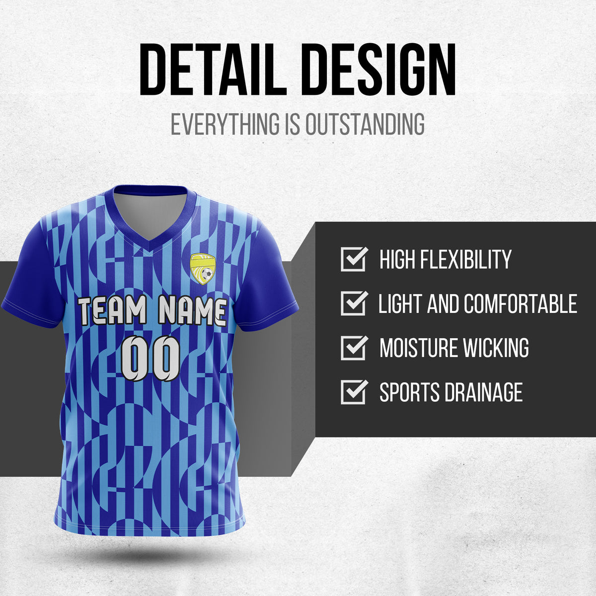 Soccer Jersey - V Neck - Full Pattern- Design 4 - Navy