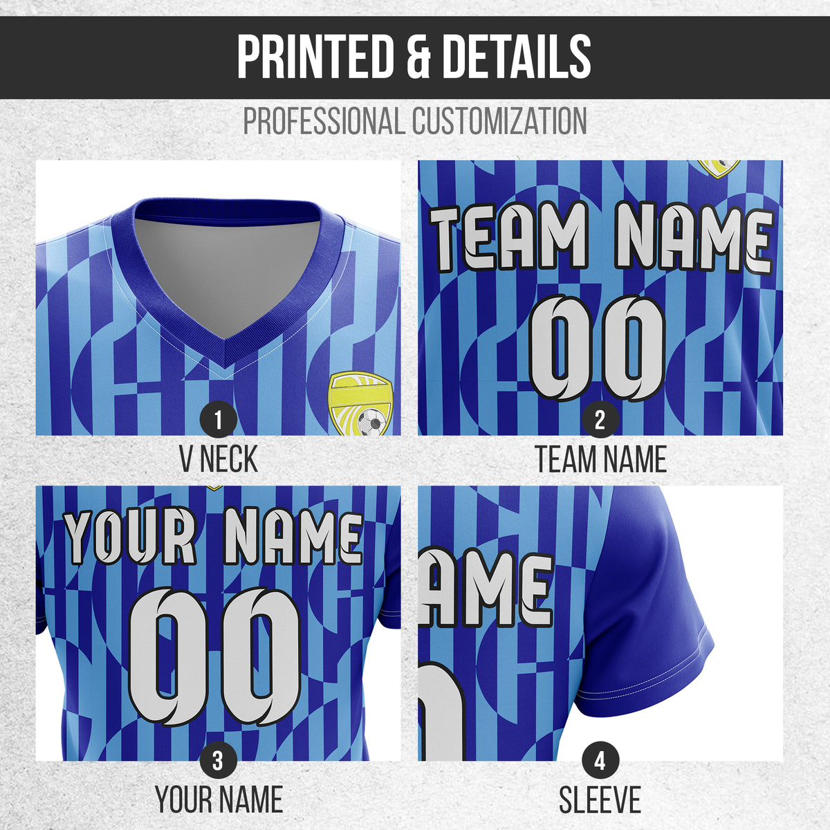 Soccer Jersey - V Neck - Full Pattern- Design 4 - Navy