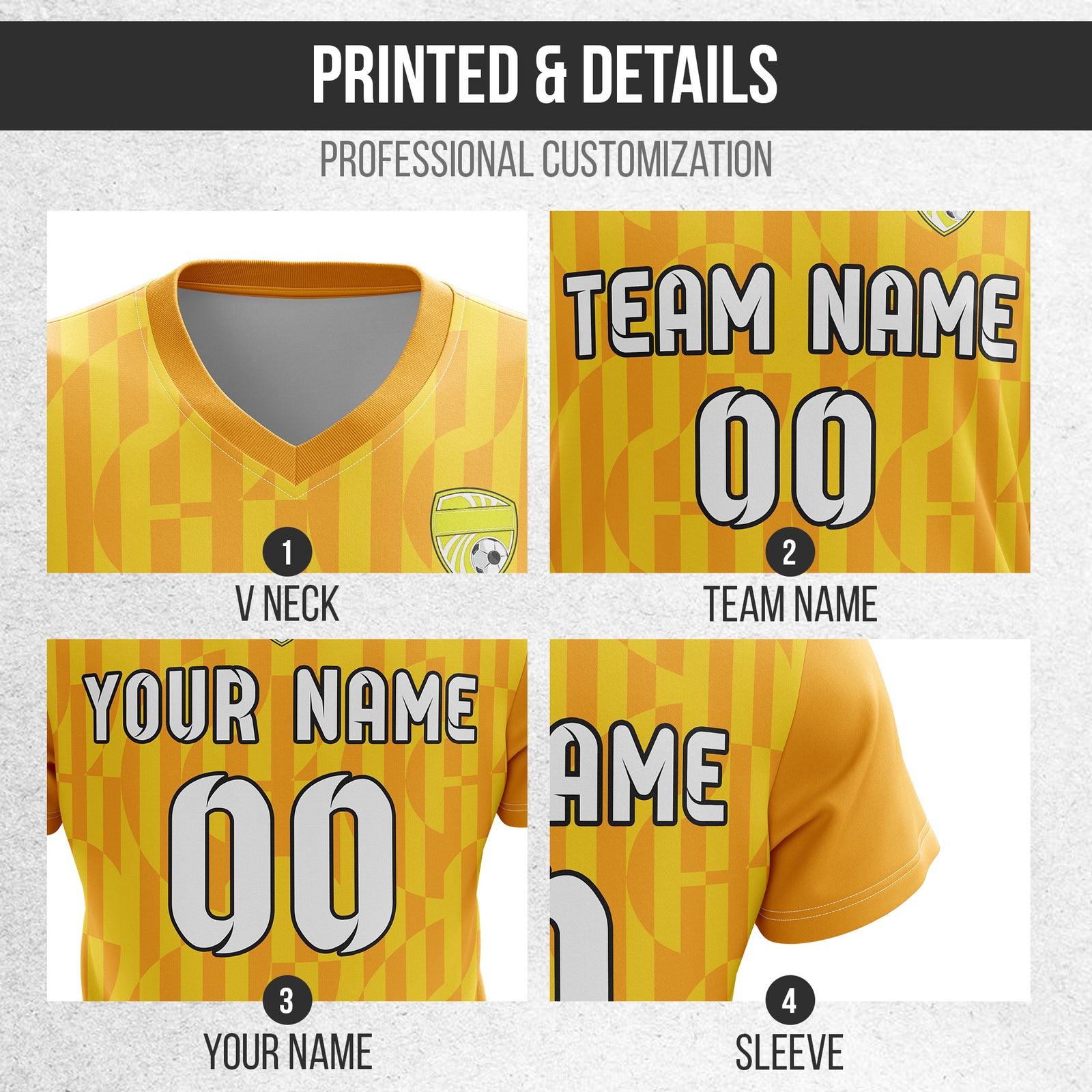 Soccer Jersey - V Neck - Full Pattern- Design 4 - Orange