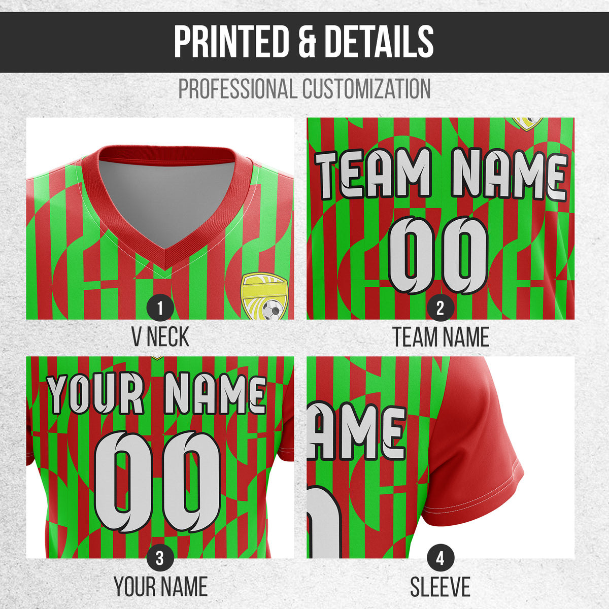 Soccer Jersey - V Neck - Full Pattern- Design 4 - Red