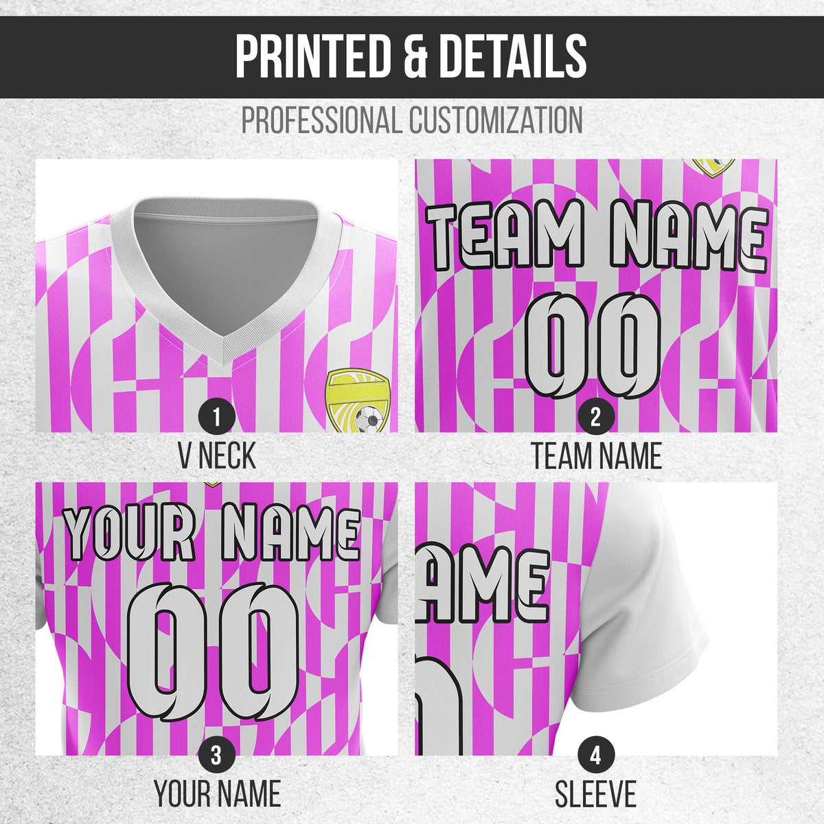 Soccer Jersey - V Neck - Full Pattern- Design 4 - White