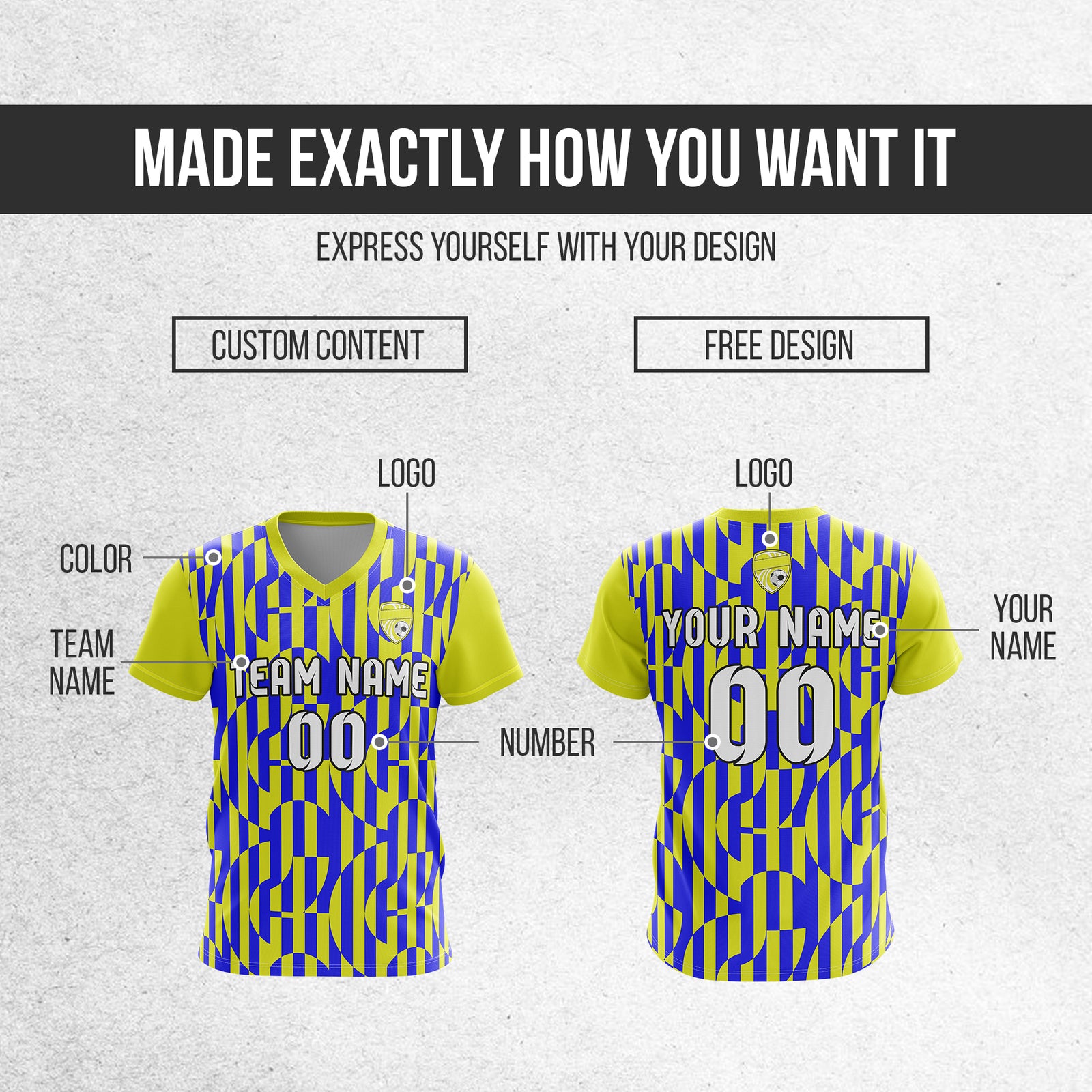 Soccer Jersey - V Neck - Full Pattern- Design 4 - Yellow