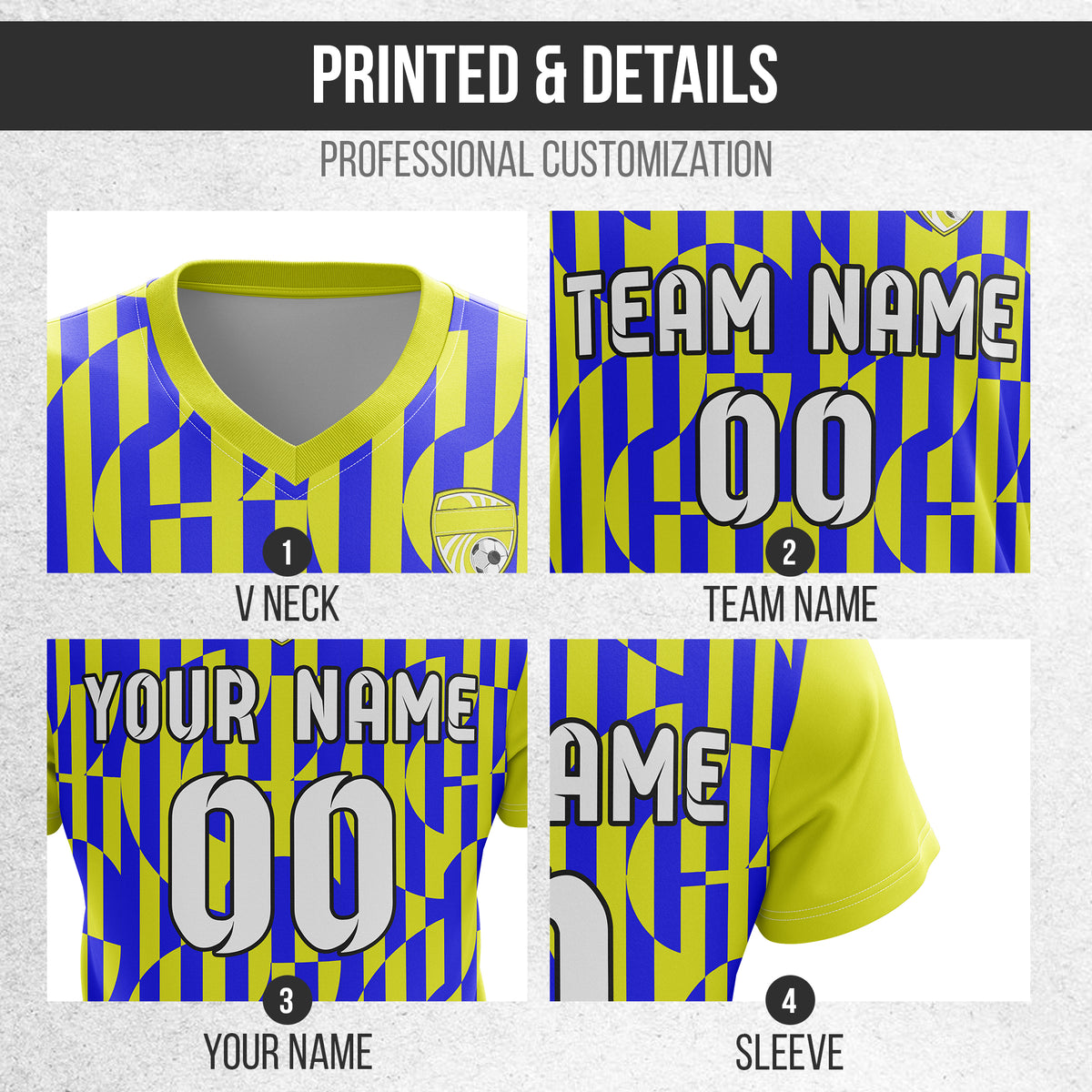 Soccer Jersey - V Neck - Full Pattern- Design 4 - Yellow