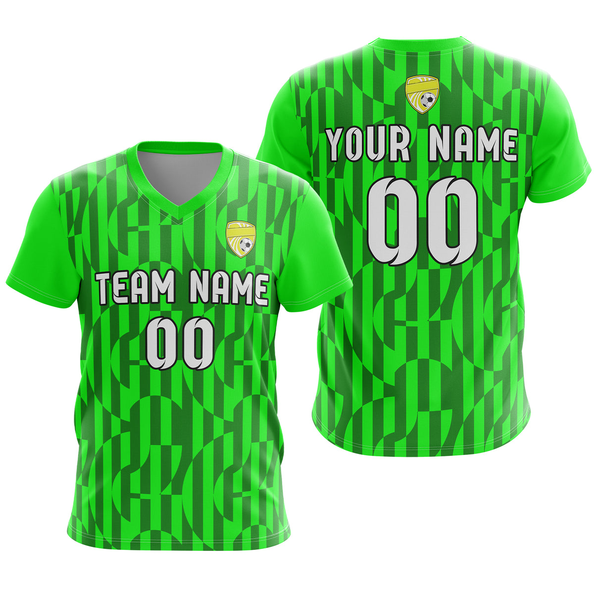 Soccer Jersey - V Neck - Full Pattern- Design 4 - neon Green