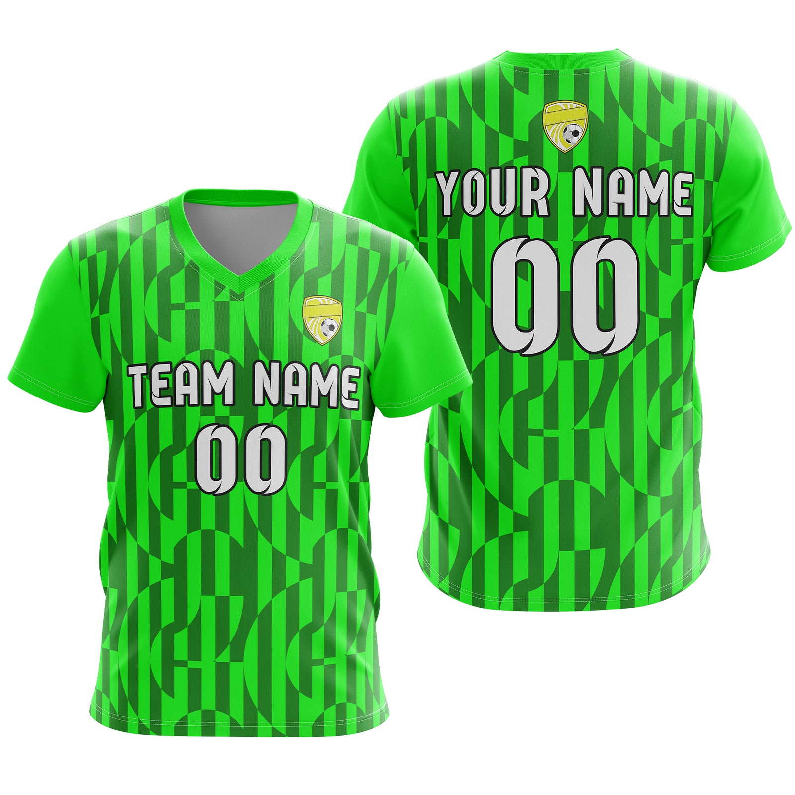 Soccer Jersey - V Neck - Full Pattern- Design 4 - neon Green
