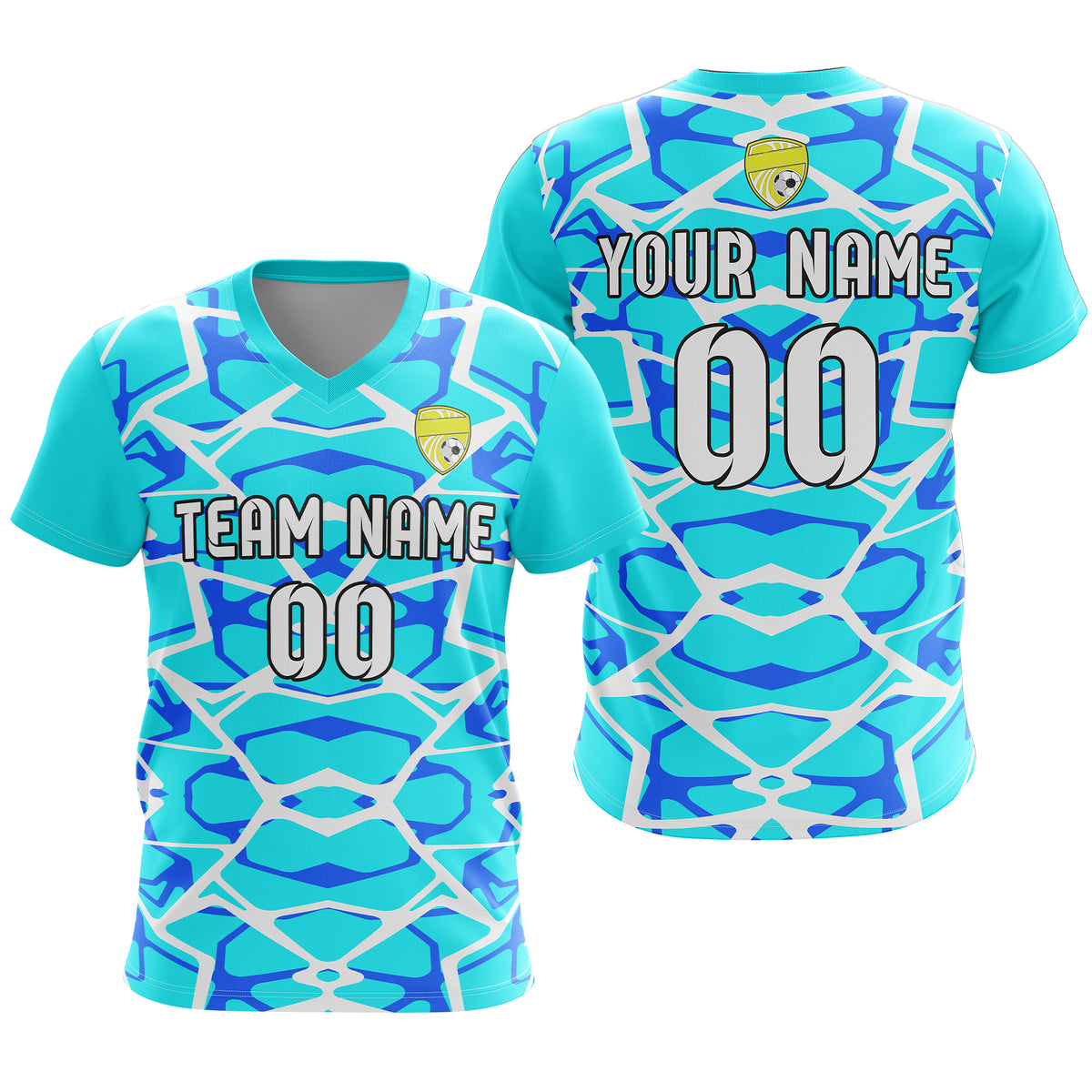 Soccer Jersey - V Neck - Full Pattern- Design 5 - Aqua