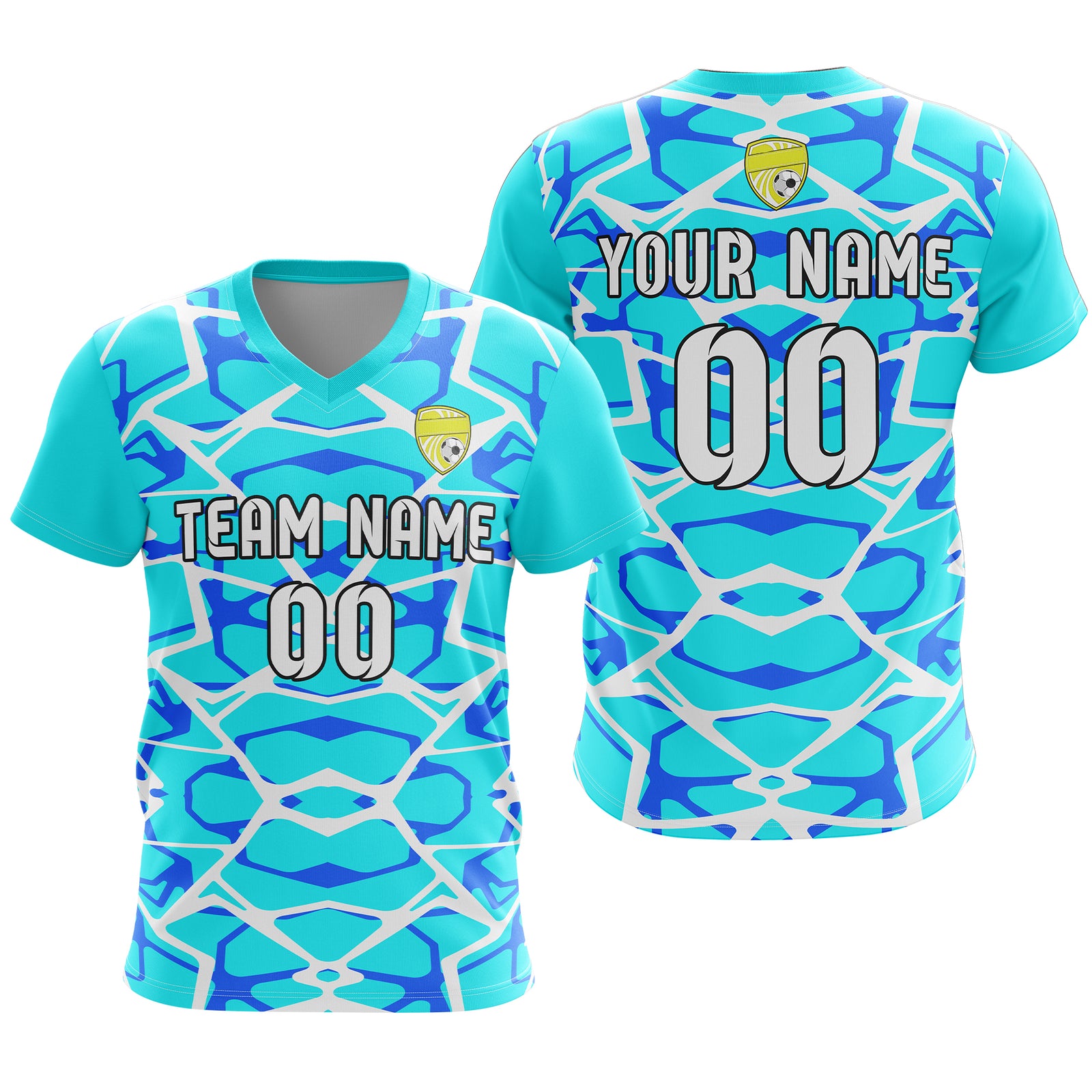 Soccer Jersey - V Neck - Full Pattern- Design 5 - Aqua