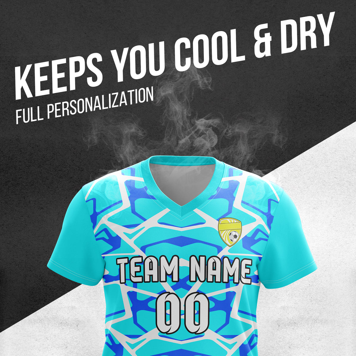 Soccer Jersey - V Neck - Full Pattern- Design 5 - Aqua