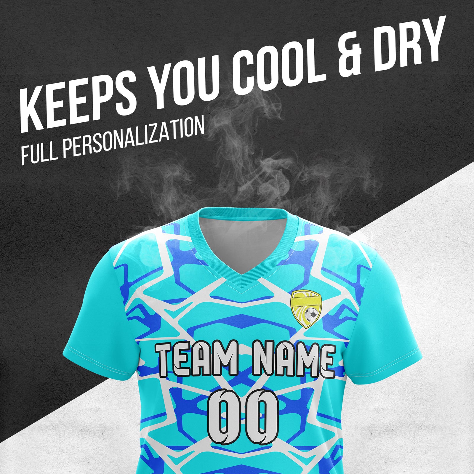 Soccer Jersey - V Neck - Full Pattern- Design 5 - Aqua