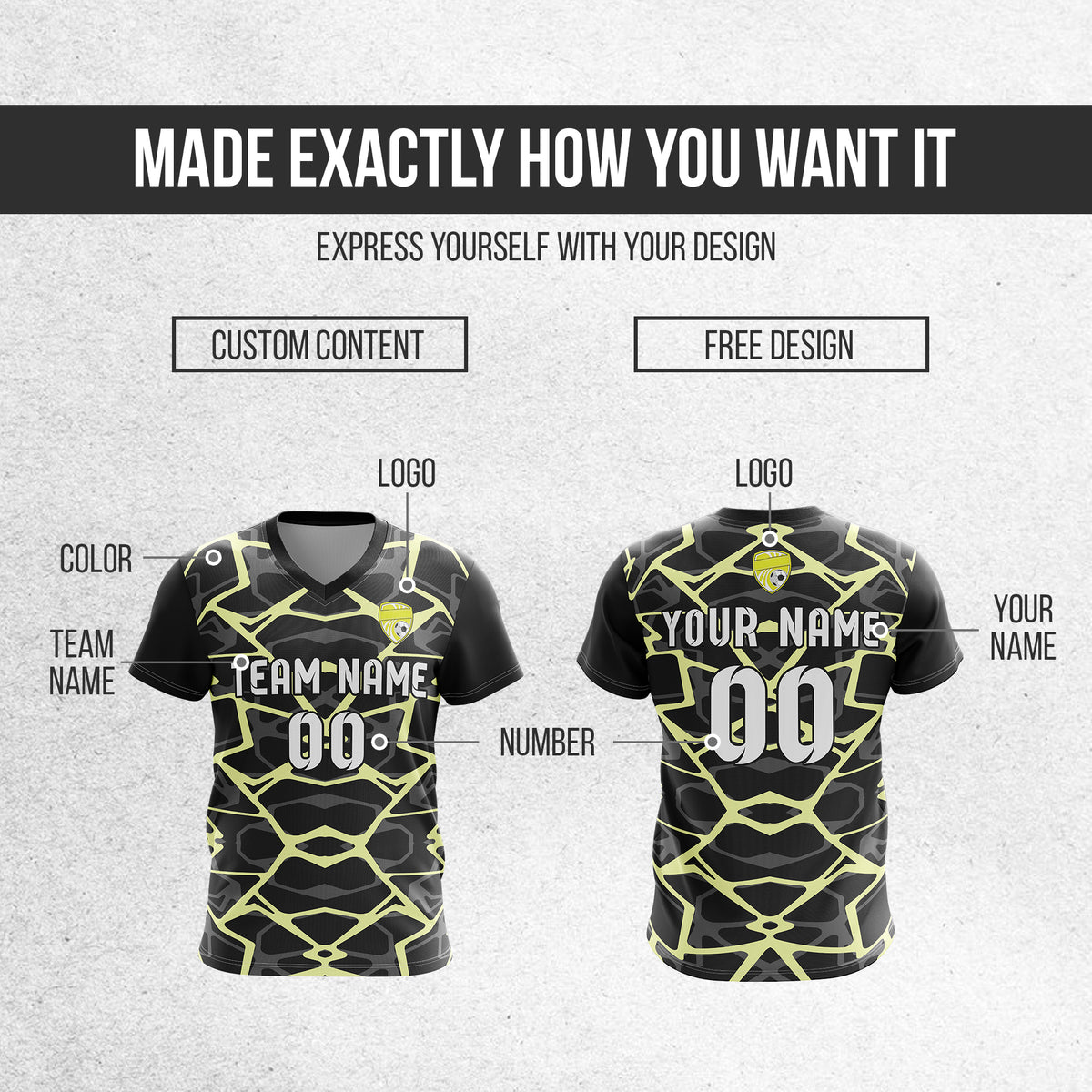 Soccer Jersey - V Neck - Full Pattern- Design 5 - Black