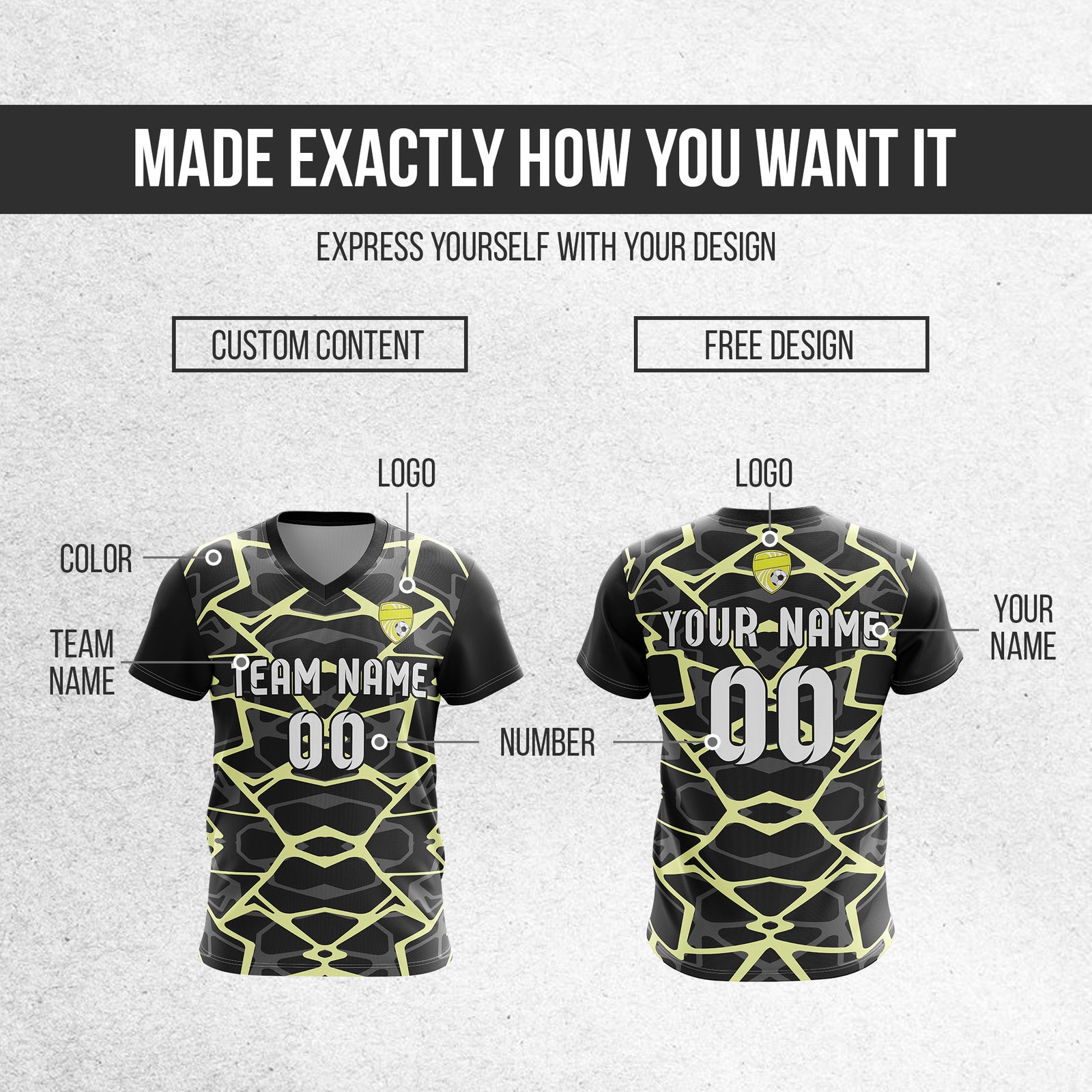 Soccer Jersey - V Neck - Full Pattern- Design 5 - Black