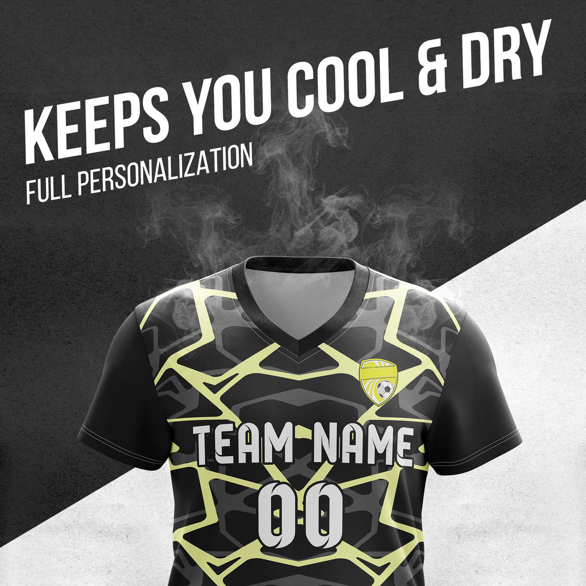 Soccer Jersey - V Neck - Full Pattern- Design 5 - Black