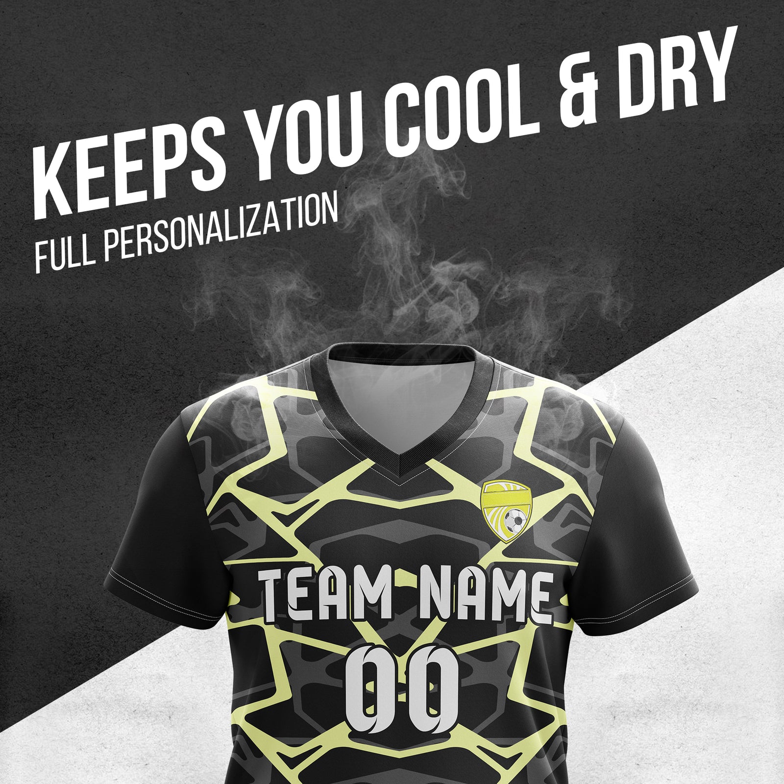 Soccer Jersey - V Neck - Full Pattern- Design 5 - Black