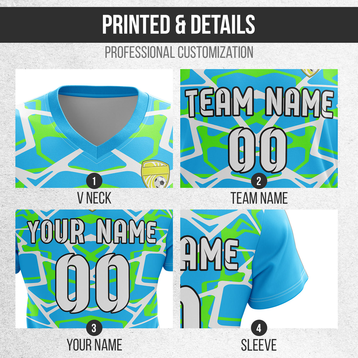 Soccer Jersey - V Neck - Full Pattern- Design 5 - Blue